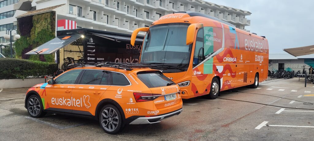 Cycling team cars and support vehicles at the hotel cap negret in Altea costs blanca on cycling training camps